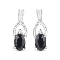 14K White Gold Plated 1.11 Carat Genuine Black Sapphire and White Diamond .925 Sterling Silver Earrings