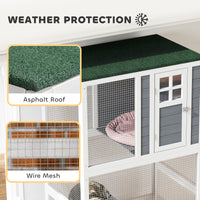 74" Wooden Catio Outdoor Cat Enclosure Weatherproof & Wheeled, Outside Cat House with High Weight Capacity, Kitten Cage 