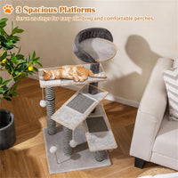 37" tall Cat Stairs with Scratching Mats - 3-Tier Perches, Spring Ball & Dangling Toys for Cats