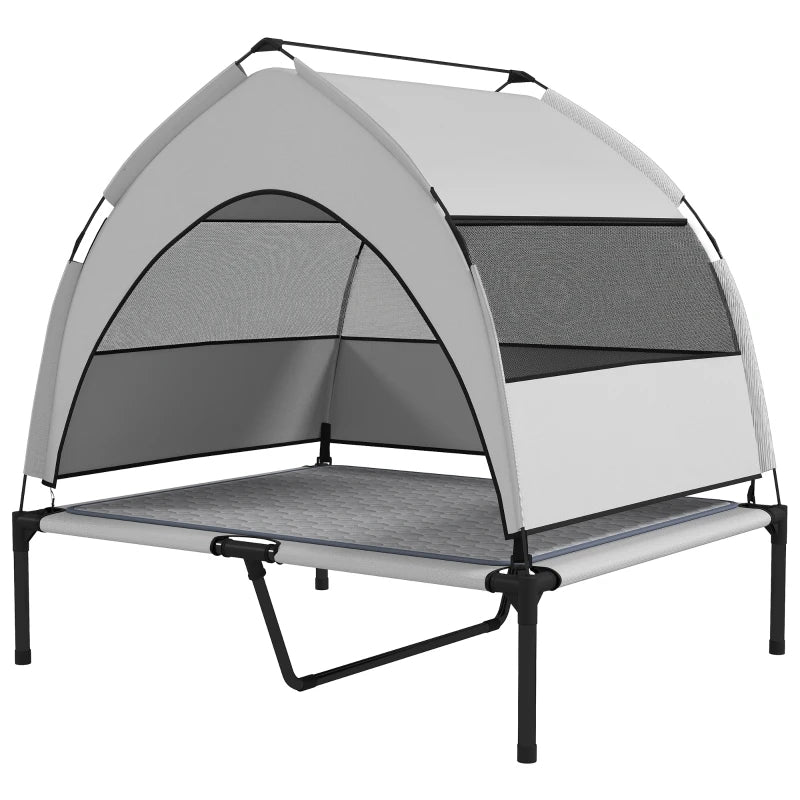 PawHut Elevated Dog Bed With Removable Canopy, Portable Outside Raised Pet Cot With Cooling Pad, Storage Bag