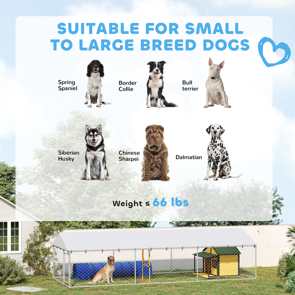 20 x 7.5 x 5 Dog Kennel Outdoor for Large Dogs with Waterproof Roof, Silver