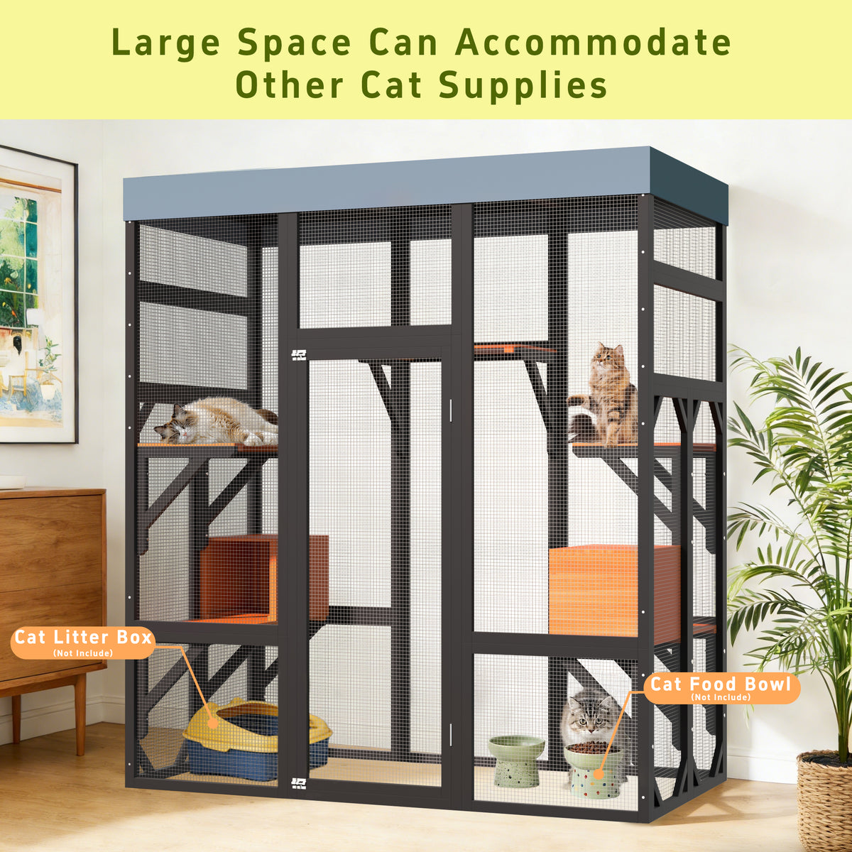 Large Outdoor Cat Enclosure Catio with 5 Platforms & 2 Napping Houses, Secure Metal Wire, Easy Assembly for Indoor & Out