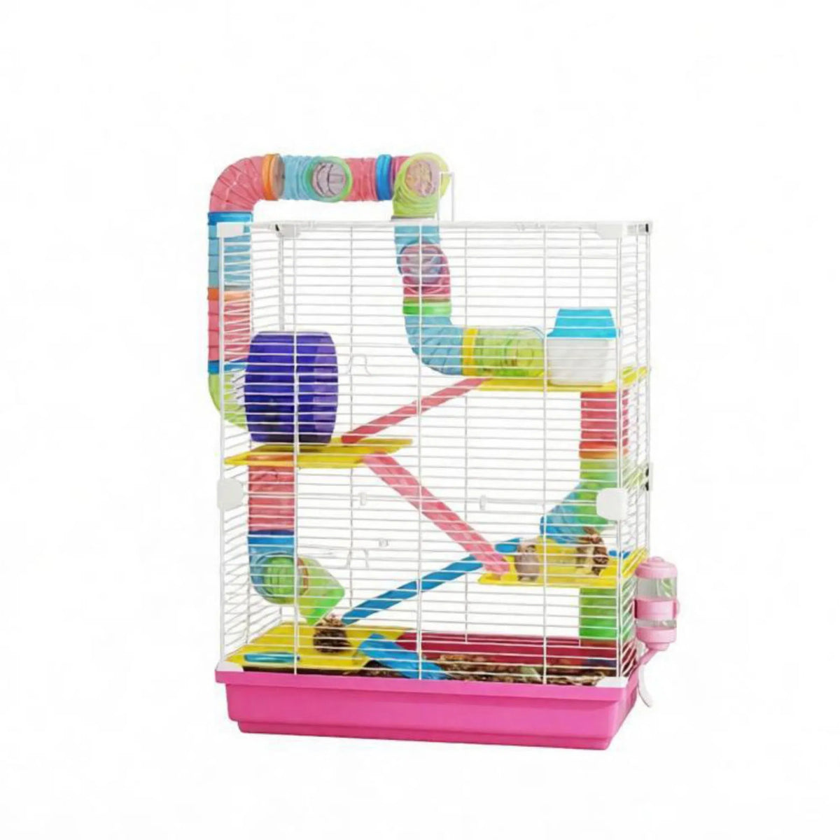 Pink 5-Tier Portable Hamster Cage for Short Trip Outing, Small Animal Travel Carrier with Tunnel Tubes