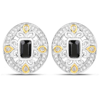 0.93 Carat Genuine Blue Sapphire and White Diamond .925 Sterling Silver Earrings