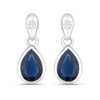 1.65 Carat Genuine Blue Sapphire and White Diamond 10K White Gold Earrings