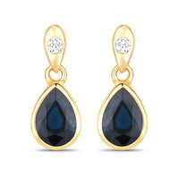 1.65 Carat Genuine Blue Sapphire and White Diamond 10K Yellow Gold Earrings