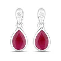 1.65 Carat Genuine Ruby and White Diamond 10K White Gold Earrings