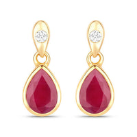 1.65 Carat Genuine Ruby and White Diamond 10K Yellow Gold Earrings