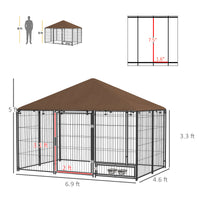Outside Dog Kennel, 6.9 x 4.6 x 5 Puppy Play Pen with Canopy, Garden Playpen Fence Crate with Rotating Bowl, Black