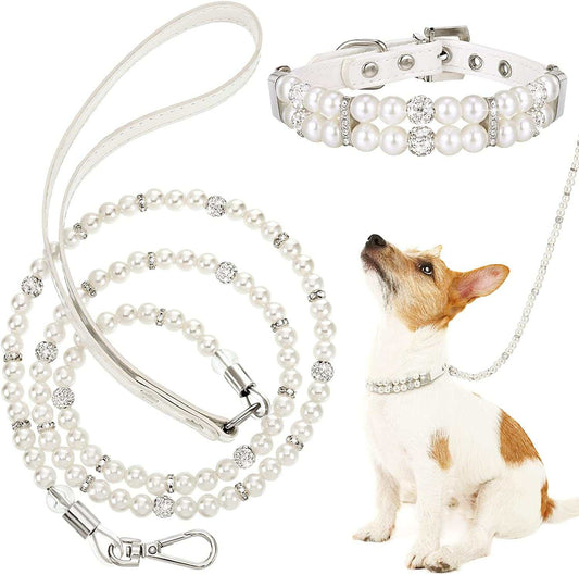 2 Pcs Pearl Collar and Leash for Dogs - BIG FRENCHIES