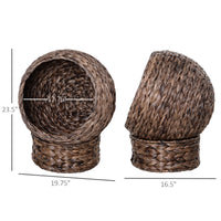 Handwoven Elevated Cat Bed with Rotating Basket and Soft Cushion, Wicker Cat Egg Chair with Stand, Brown