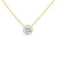 10K White Gold 1/10 Carat Round Brilliant-Cut Diamond Modern Bezel-Set Solitaire 16"-18" Pendant Necklace (H-I Color, SI2-I1 Clarity)