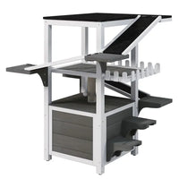 4 Tiers Outdoor Cat House Weatherproof Cat Tree Tower With Waterproof Roof And 2 Doors , Feral Cat Shelter Outside Enclo