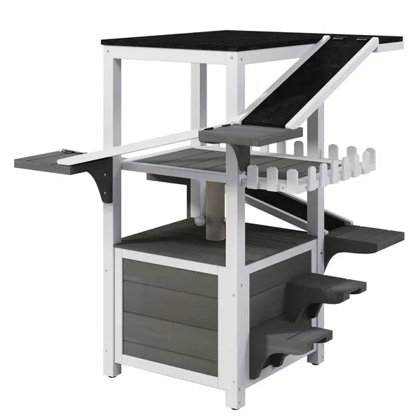4 Tiers Outdoor Cat House Weatherproof Cat Tree Tower With Waterproof Roof And 2 Doors , Feral Cat Shelter Outside Enclo