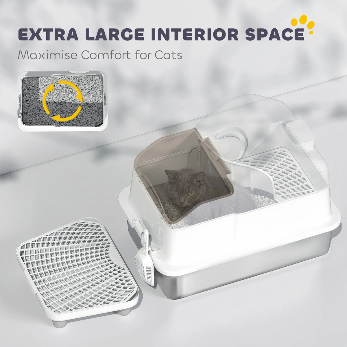 Extra Large Stainless Steel Cat Litter Box w/ High Sided, Removable Lid, Mats, Scoop, Odor Free, Non-Sticky, Leakproof
