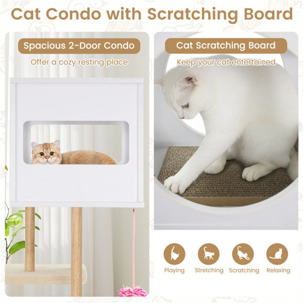 Multi-Level Cat Tree With 2 Scratching Pads, Dual-Door Cat Condo & Anti-Tipping Kit For Indoor Cats
