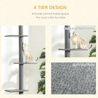 PawHut Floor-to-Ceiling Cat Tree Cat Climbing Tower With Sisal-Covered Scratching Posts Natural Cat Tree Activity Center