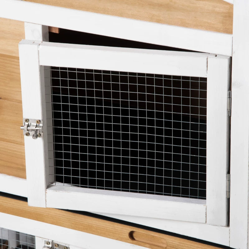Wooden Rabbit Hutch Bunny Cage Pet Playpen House Enclosure With Double Side Run Boxes, No Leak Tray, Ramp, For Rabbits, 