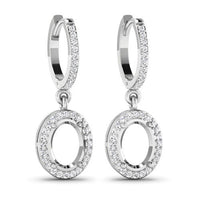 0.32 Carat Genuine White Diamond 14K White Gold Semi Mount Earrings - holds 8x6mm Oval Gemstones