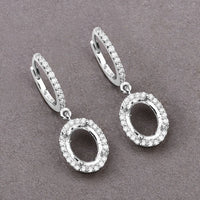 0.32 Carat Genuine White Diamond 14K White Gold Semi Mount Earrings - holds 8x6mm Oval Gemstones