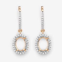 0.32 Carat Genuine White Diamond 14K Yellow Gold Semi Mount Earrings - holds 8x6mm Oval Gemstones