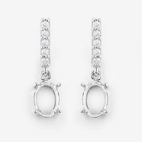 0.14 Carat Genuine White Diamond 14K White Gold Semi Mount Earrings - holds 7x5mm Oval Gemstones