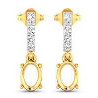 0.14 Carat Genuine White Diamond 14K Yellow Gold Semi Mount Earrings - holds 7x5mm Oval Gemstones