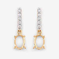 0.14 Carat Genuine White Diamond 14K Yellow Gold Semi Mount Earrings - holds 7x5mm Oval Gemstones
