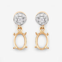 0.11 Carat Genuine White Diamond 14K Yellow Gold Semi Mount Earrings - holds 7x5mm Oval Gemstones