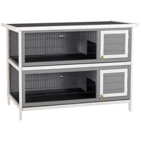 PawHut 54 2-Story Large Rabbit Hutch Bunny Cage Wooden Pet House Small Animal Habitat With Lockable Doors, No Leak Tray 