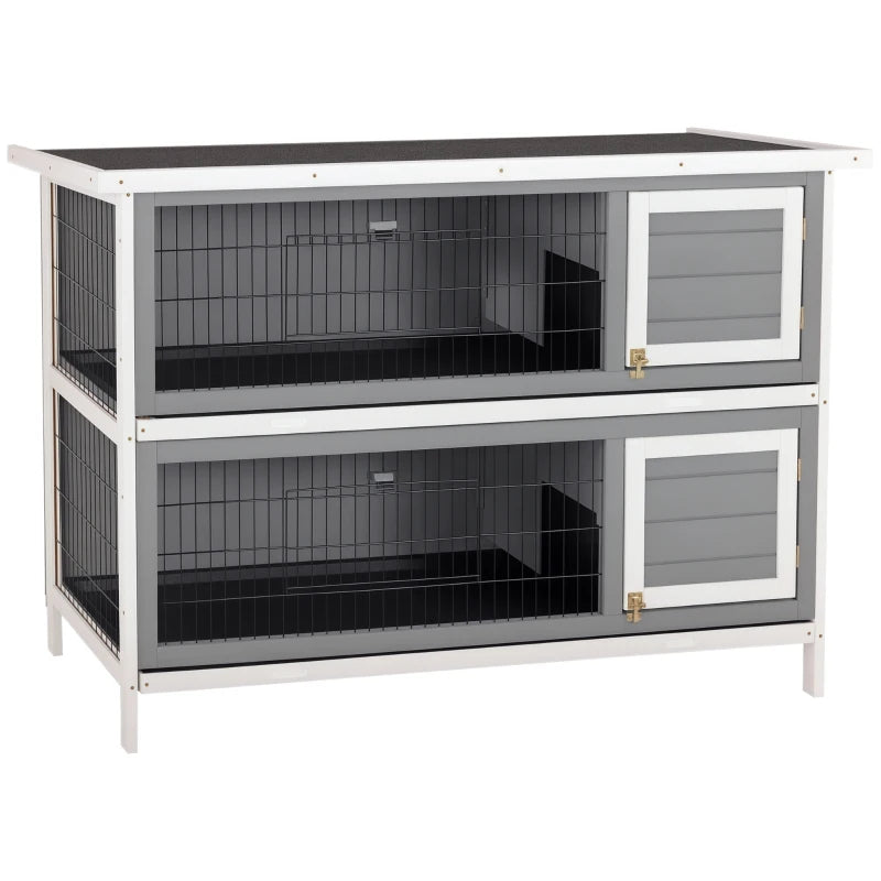 PawHut 54 2-Story Large Rabbit Hutch Bunny Cage Wooden Pet House Small Animal Habitat With Lockable Doors, No Leak Tray 