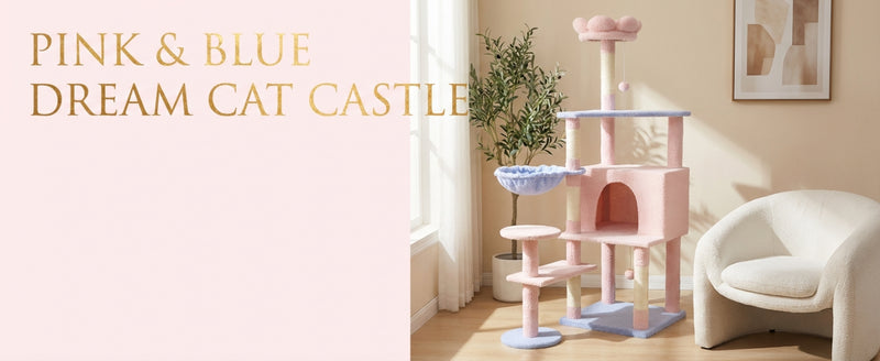 flower cat tree with large condo removable flower cushion and hammock pink
