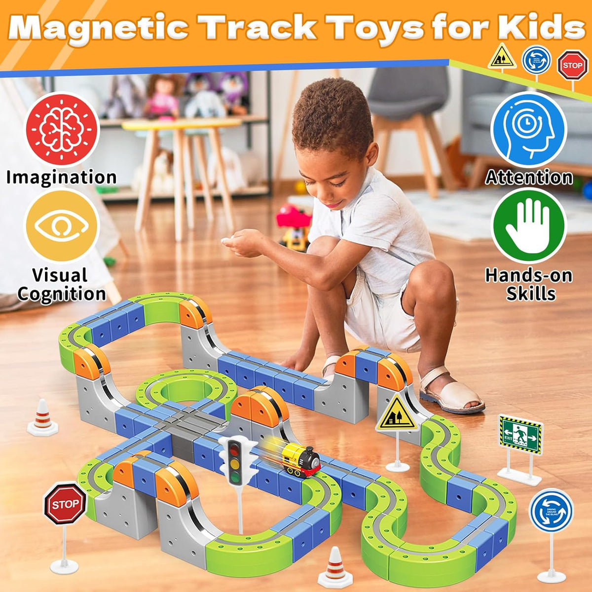 101-Piece Electric Train Track Toy Set Rechargeable Electric Train & DIY Assembly Track Kit Creative Building Block Raci