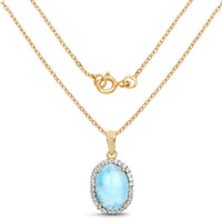 14K Yellow Gold Plated 13.55 Carat Genuine Larimar and White Topaz .925 Sterling Silver Pendant