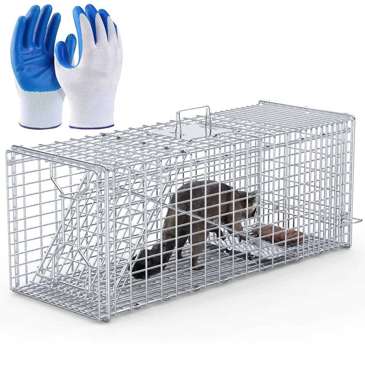 Heavy-Duty Live Animal Trap - 37x14x15 Inch Galvanized Mesh, Sensitive Pedal Trigger & Rear Release Door, Guarded Handle