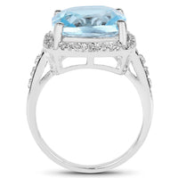 7.18 Carat Genuine Blue Topaz and White Topaz .925 Sterling Silver Ring