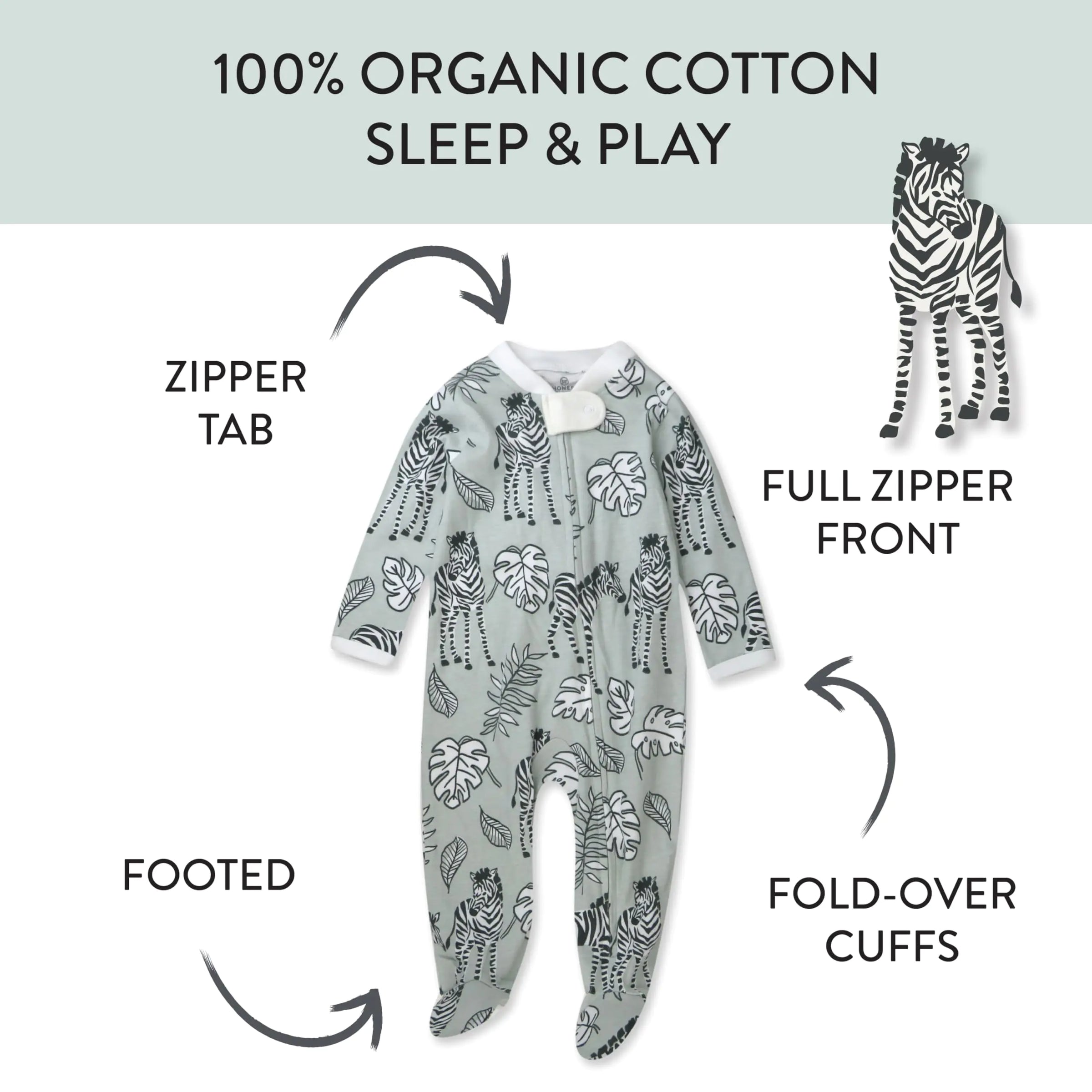 HonestBaby Baby Girls' Sleep and Play Footed Pajamas One-Piece Sleeper Jumpsuit Zip-Front Cotton Pjs 1 Baby Zebra Camo 0-3 Months - # BAAA21110027