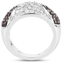 0.94 Carat Genuine Champagne Diamond and White Diamond .925 Sterling Silver Ring