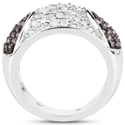 0.94 Carat Genuine Champagne Diamond and White Diamond .925 Sterling Silver Ring