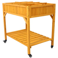 Elevated 8 Pocket Herb Garden Bed, Mobile Raised Customizable Wood Planter For Herbs, Vegetables, Flowers W/ Lockable Wh