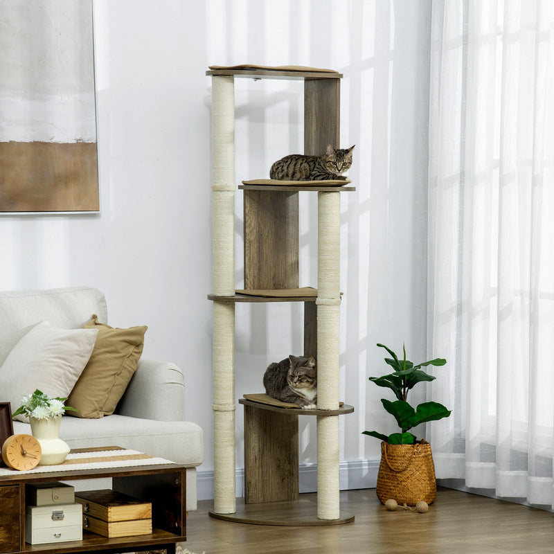 65" Corner Modern Cat Tree Tall for Climbing, Large Multilevel Cat Tower with Scratching Posts, Small-Fit Kitten Tower w