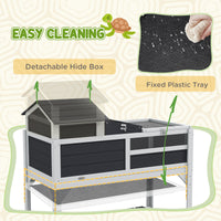 Tortoise Enclosure Tortoise House w/ Adjustable Lamp Holder, Storage Shelf, Removable Main House, Openable Lid, Gray