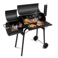 Barrel Charcoal Grill with Offset Smoker, All Metal Outdoor Smoker with Side Table and Wheels for Outdoor Garden Patio a