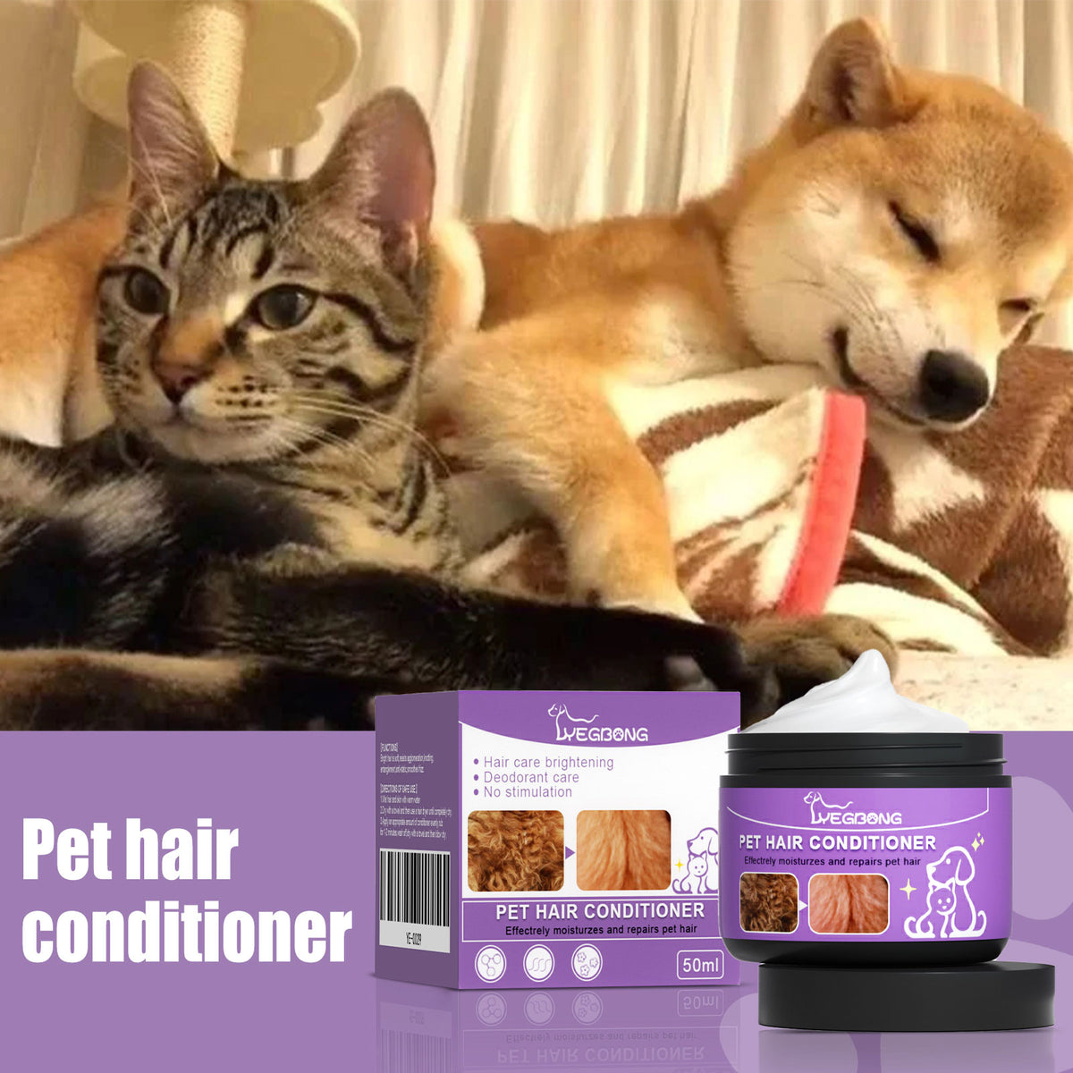 Pet Hair Conditioner For Dogs Cats, Moisturizing Detangling Pet Coat Conditioner, Anti Static, Softens & Brightens Fur, 