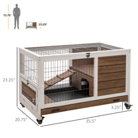Indoor Rabbit Enclosure, On Wheels, Indoor Bunny Cage Small Animal House With Pull Out Tray Casters Ramp, 35.5 X 21 X 23