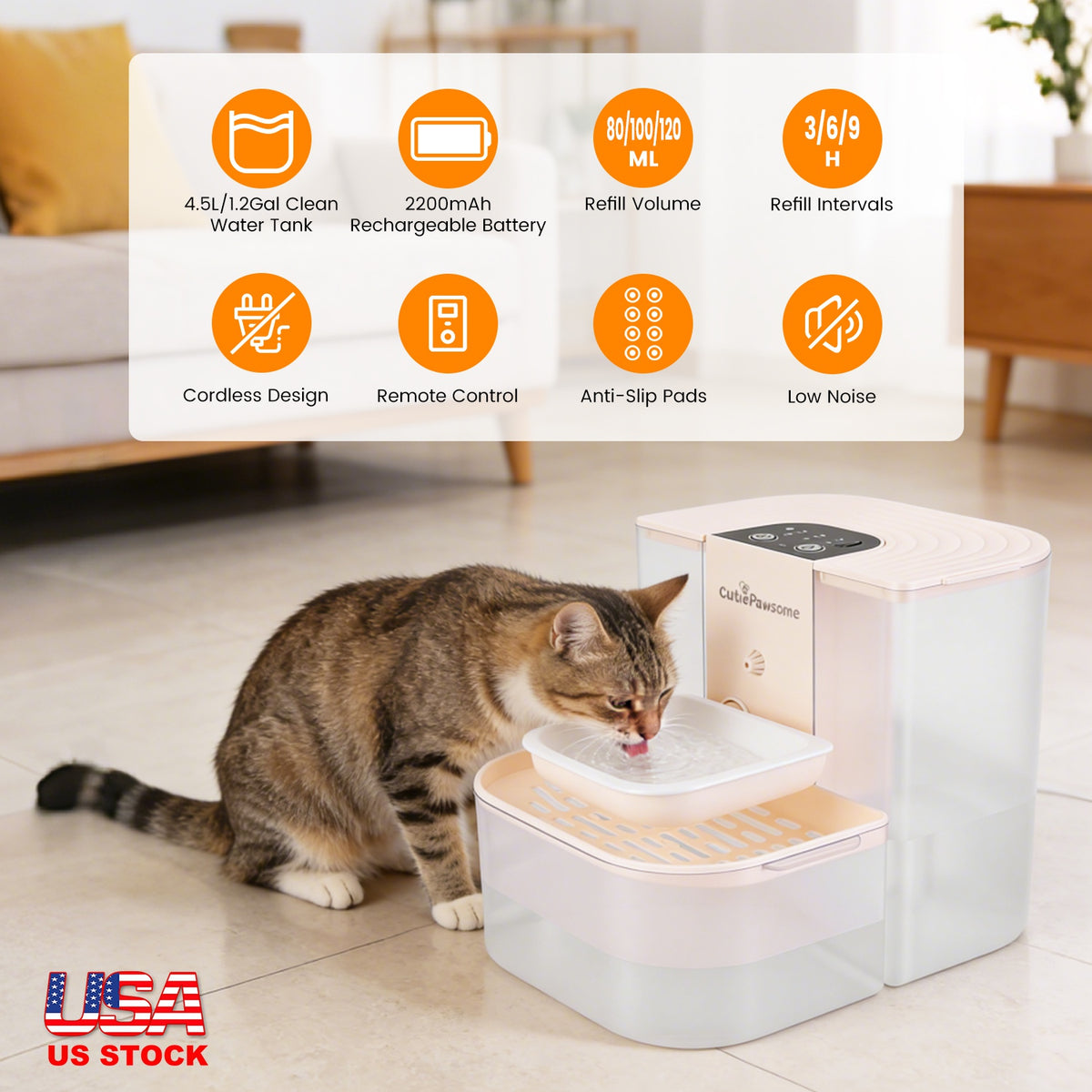 1Pc Smart Pet Water Fountain Automatic Cat Water Dispenser 4.5L Cordless Rechargeable Dog Water Fountain Self-Refill Wit