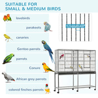 64" Extra Large Bird Cage, Rolling Metal Parrot Cage, Bird House with Detachable Rolling Stand, Storage Shelf, Wood Perc