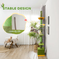 Floor to Ceiling Cat TreeTower with 90.5"-108" Adjustable Height, Scratching Posts, Hammock, Comdo, Toy Ball, Green