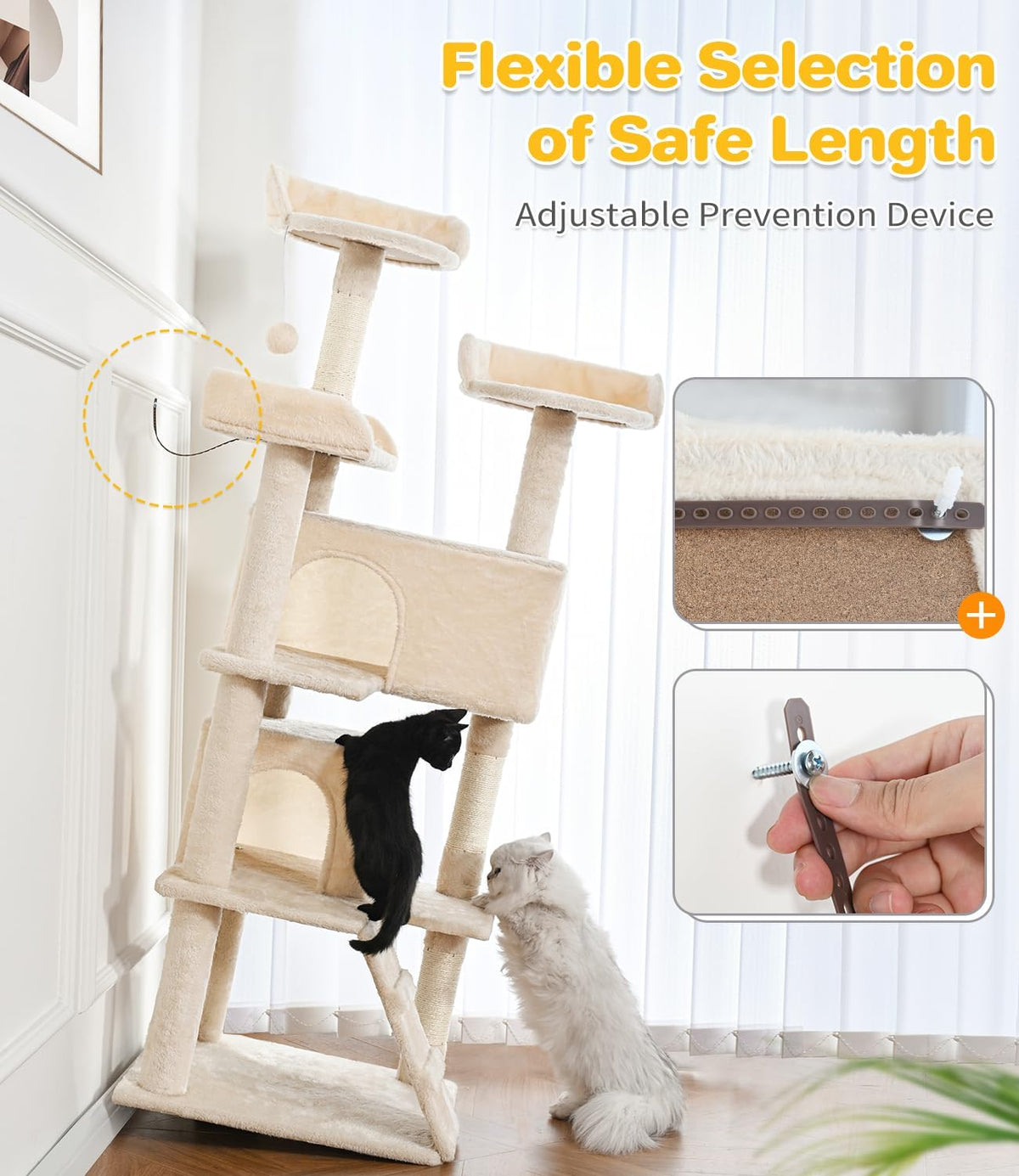 Made4Pets 56-inch Multi-Tier Cat Tree, Indoor Cat Cat Bed, Scratching Post, Toy, Activity Center, Playhouse, Kitten