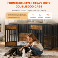 Wooden Dog Crate Furniture, Large Dog Kennel with Storage Top, Indoor Pet Cage